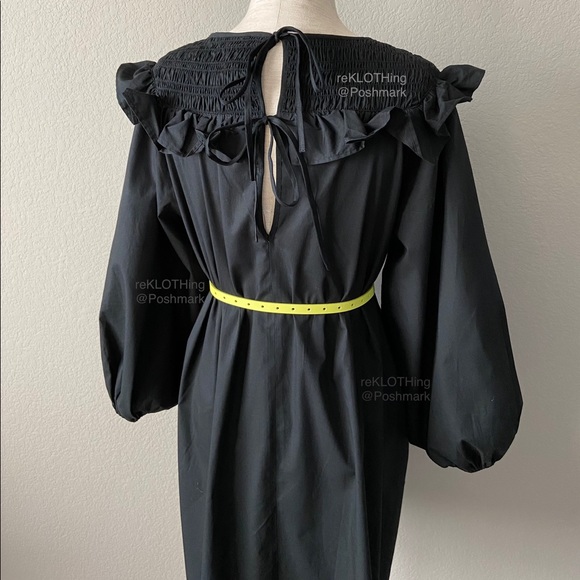 H&M Cotton Puff-sleeved Ruffle-trim Dress in Black - Picture 14 of 16